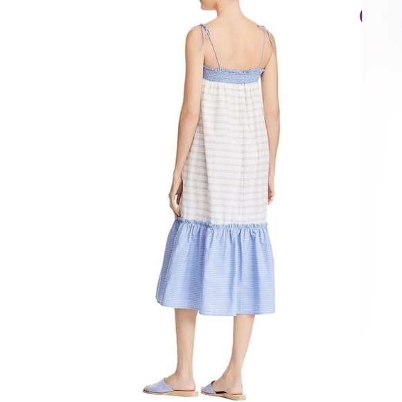 New Aqua White and Blue Color Block Midi Sundress US M - Picture 2 of 7